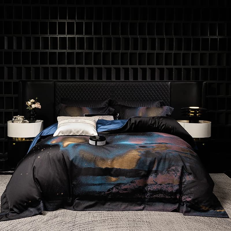 Set of classic Italian luxury modern style bed linen, jacquard brocade Egyptian cotton duvet cover, sheet with corners and pillowcase