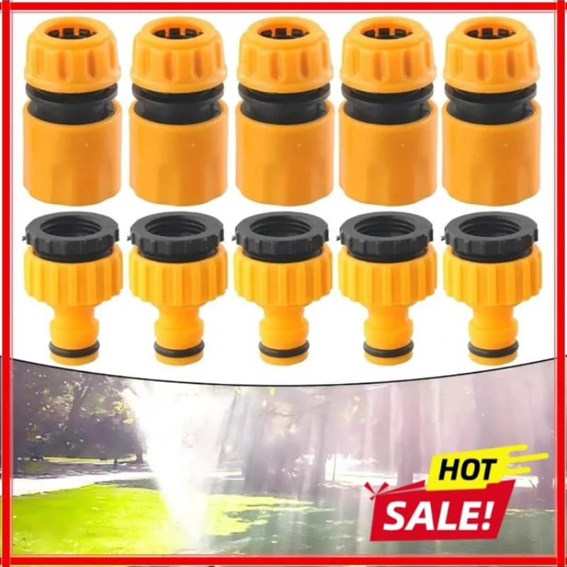 Set of 10 quick connectors for ABS garden hose, 1/2” with double male attachment, extension adapter joint for pipes and ducts