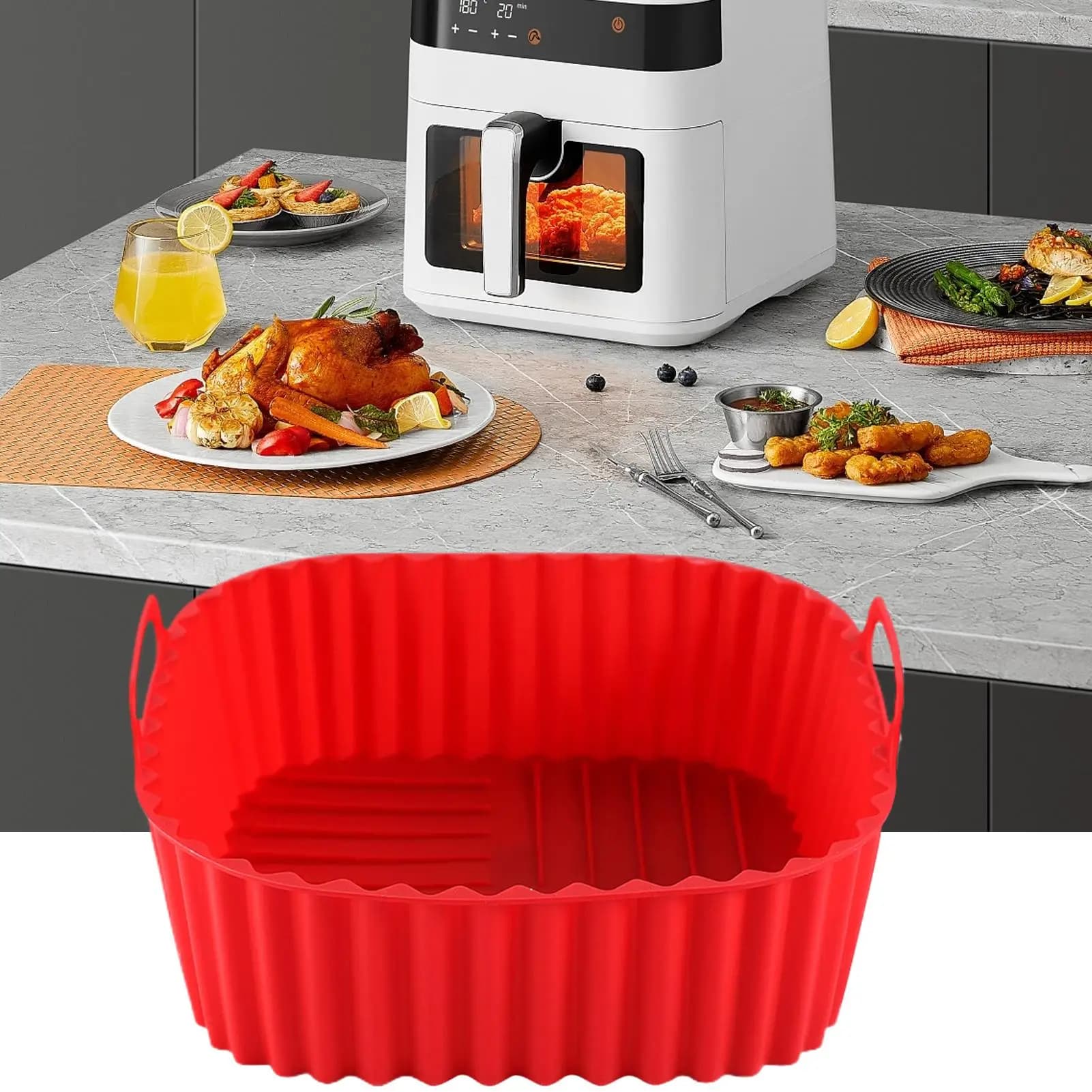 Silicone Air Fryer Liners Pot Square Airfryer Basket Plate For Cooking Roasting Grilling Pizza Cake Family Indoor Apartment