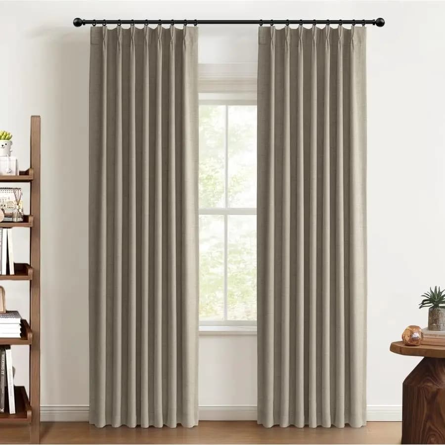 Dark Curtains Effetto Lino with Pieghe a Pizzico, 260 cm long, Set of 2 Panels, Dark Curtains in Faux Linen for Bedroom