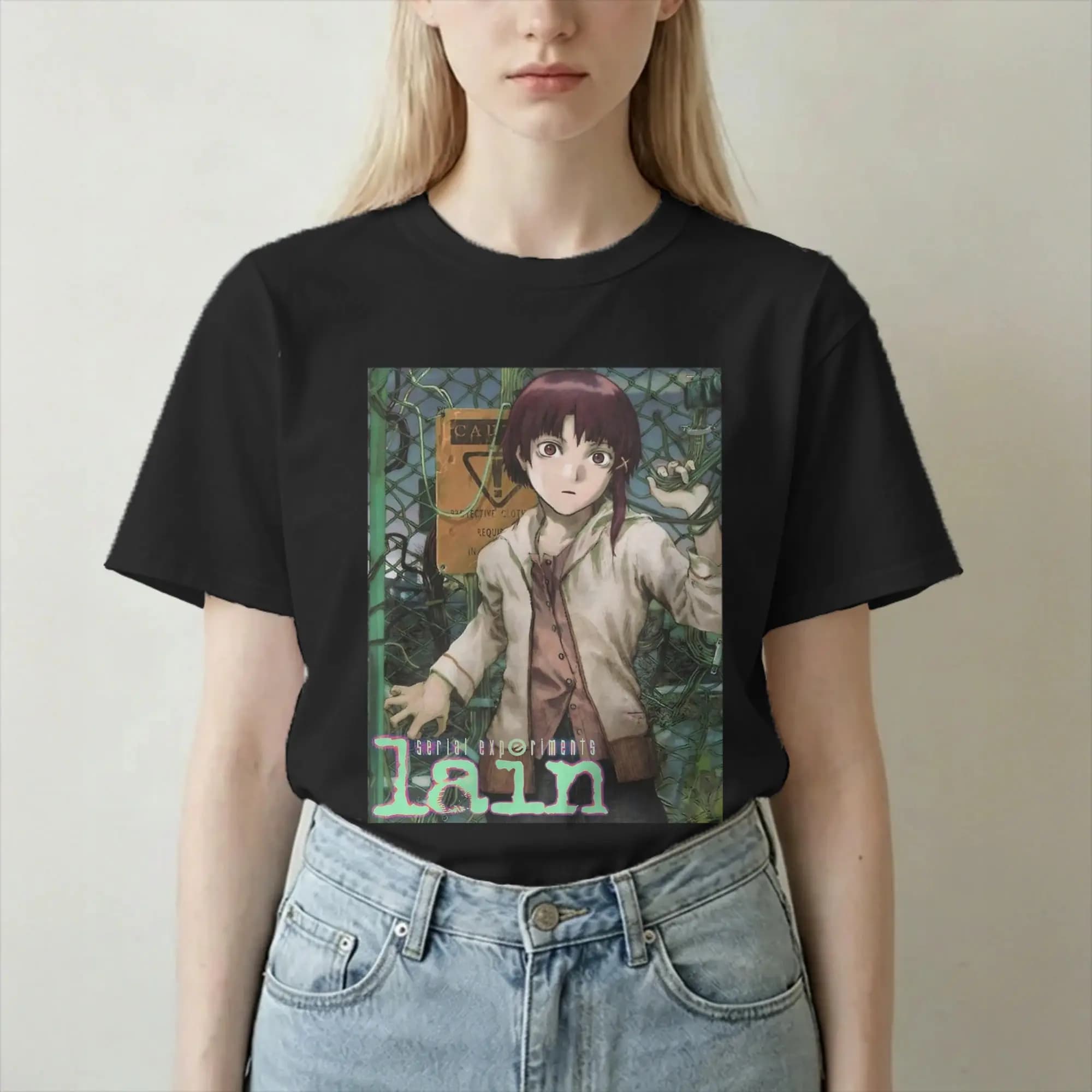 Serial Experiments Lain T-Shirts for Men Women 80s Sci Fi Anime Novelty 100% Cotton Tees Crewneck T Shirts Plus Size Clothing