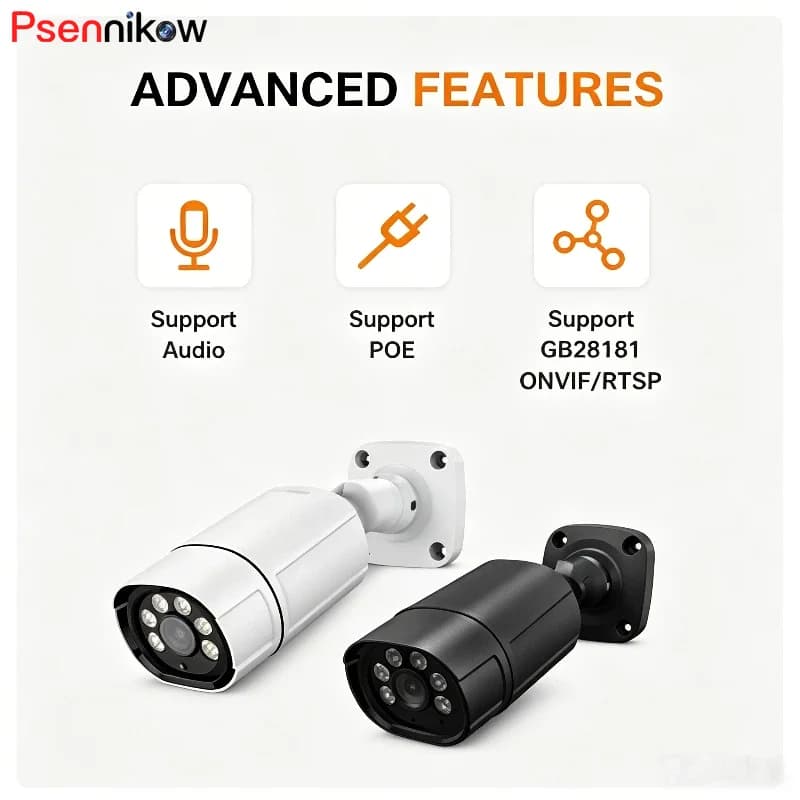 Psennikow IPC 4K 8MP 180° Wide Angle PoE IPC Camera Outdoor Bullet Security Camera HD 1.8mm Wide Angle Fisheye Lens Night Vision