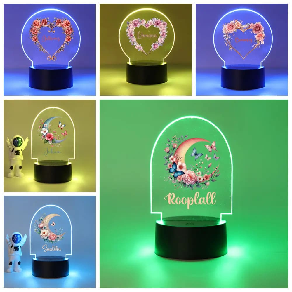Personalizza caldo Nome personalizzato Rosa Luna Lampada da comodino da tavolo creativa Decorazione Regalo per bambini Decorazioni per feste di compleanno