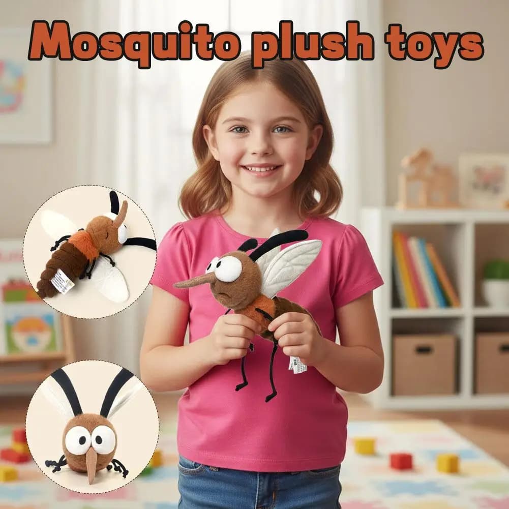 Giocattoli di peluche creativi a forma di zanzara, insetti di peluche kawaii con ali carine, espressione smarrita, morbidi pupazzi a forma di insetto, regalo per compleanno dei bambini