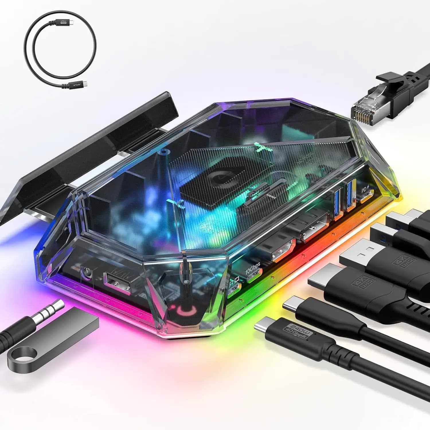 Docking Station RGB per Steam Deck OLED, Dock Steam Deck 12 in 1 con HDMI 4K @ 120Hz e DisplayPort Gigabit Ethernet per Steam Deck