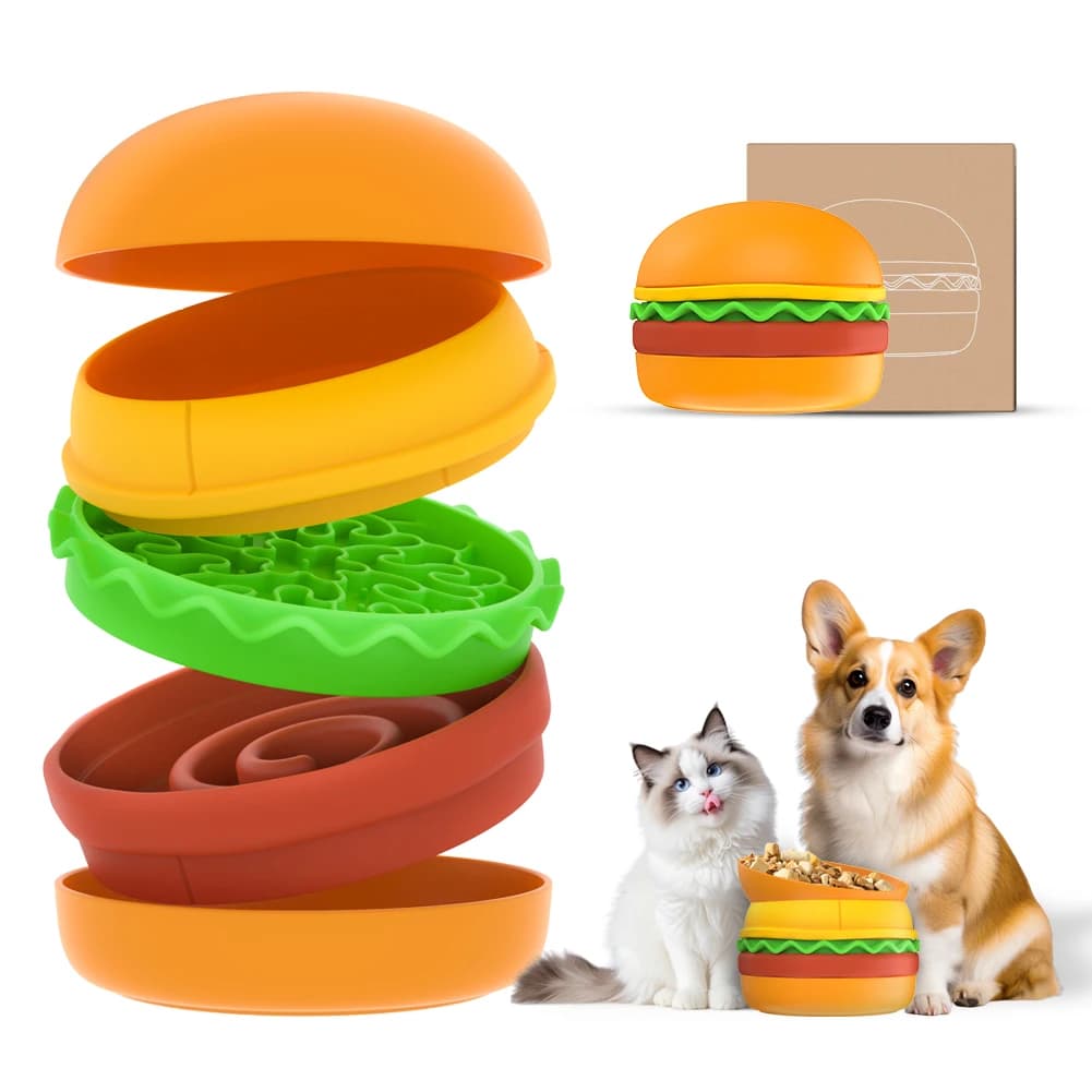 Ciotole per animali domestici Ciotola rialzata Alimentatore lento Tappetino per leccare Ciotola antiscivolo Ciotola inclinata Set per hamburger 5 in 1 Cibo per cani per gatti Ciotole per animali domestici per cani Cibo per gatti