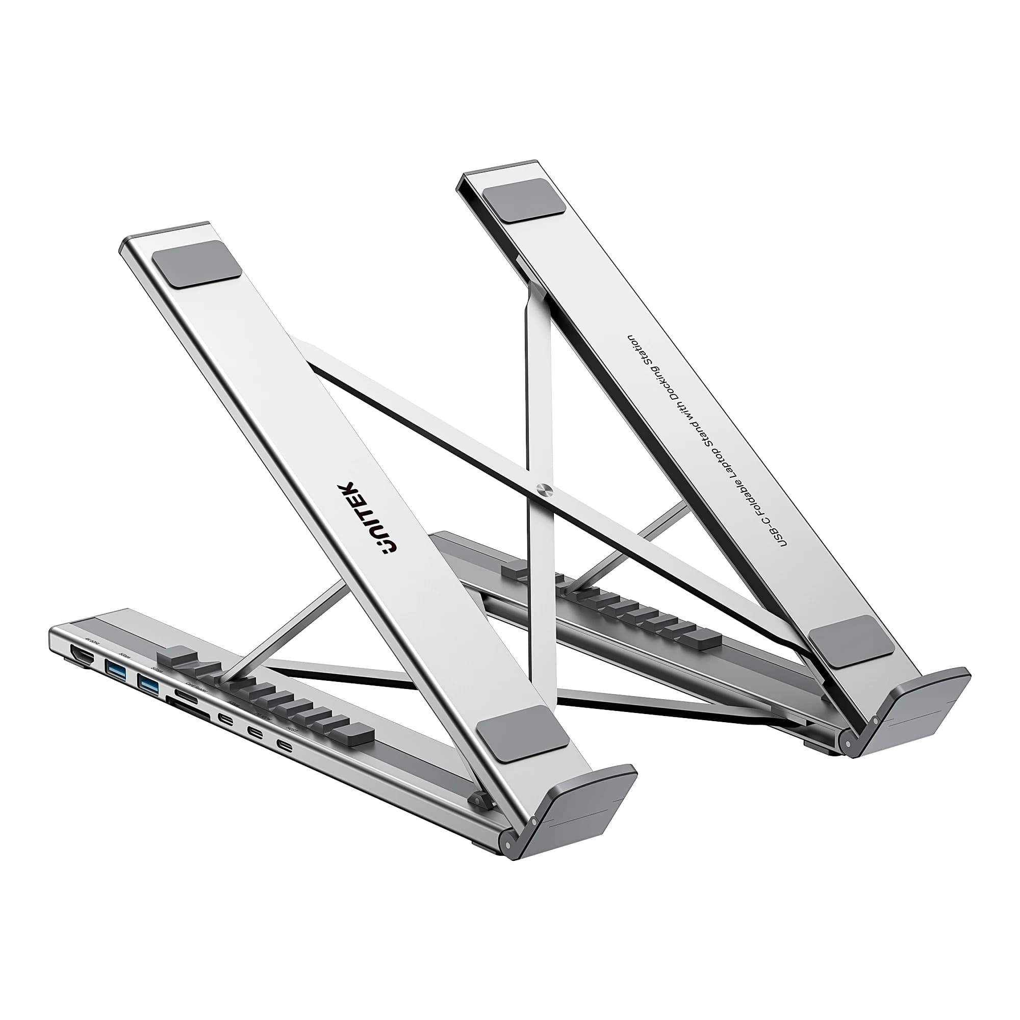 Foldable Laptop Stand with USB C Hub to HDMI 4K@60Hz USB-A 5Gbps PD 100W SD TF Card Reader Docking Station for Mobile Office