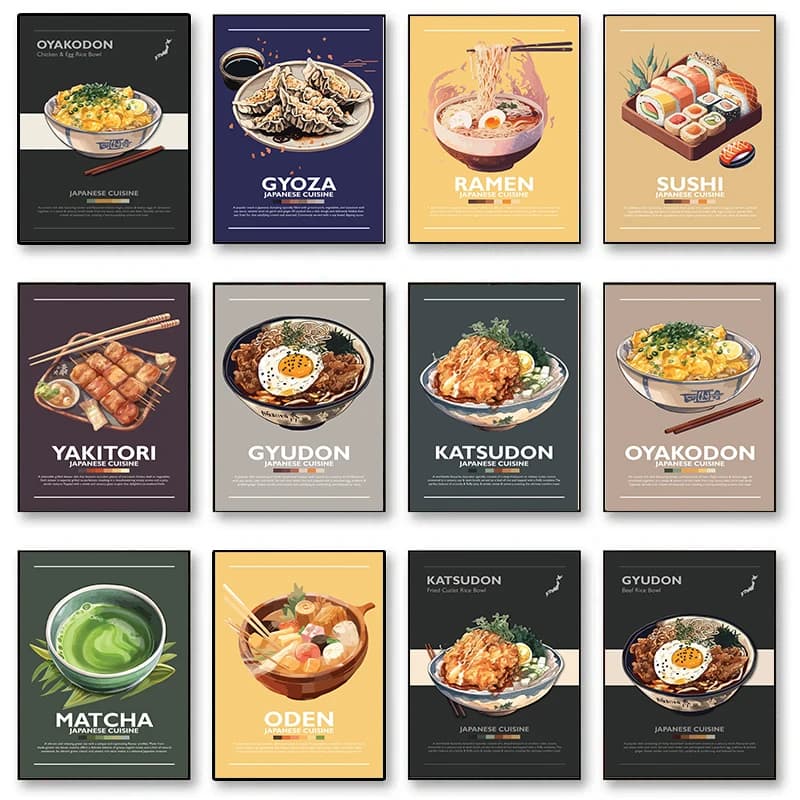 Cibo giapponese Poster Cucina Sushi Ramen Yakitori Tela Pittura Immagini di arte della parete per la cucina Ristorante Decor Senza cornice
