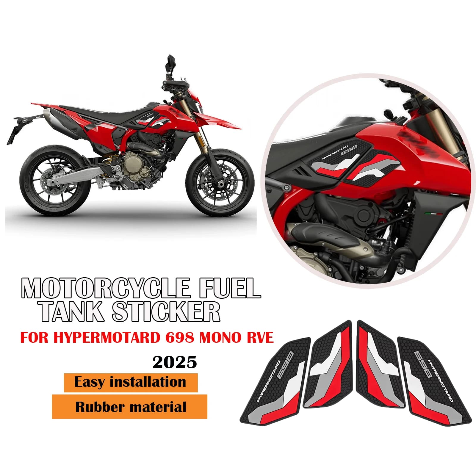 Per Ducati Hypermotard 698 Mono RVE 2025 Nuovo Adesivo Protettivo Serbatoio Moto Impermeabile