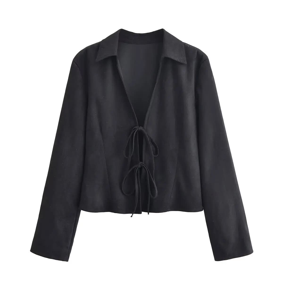 2025 new beautiful winter style and beautiful slim shirt with V neck long sleeves suede shirt with laces for women