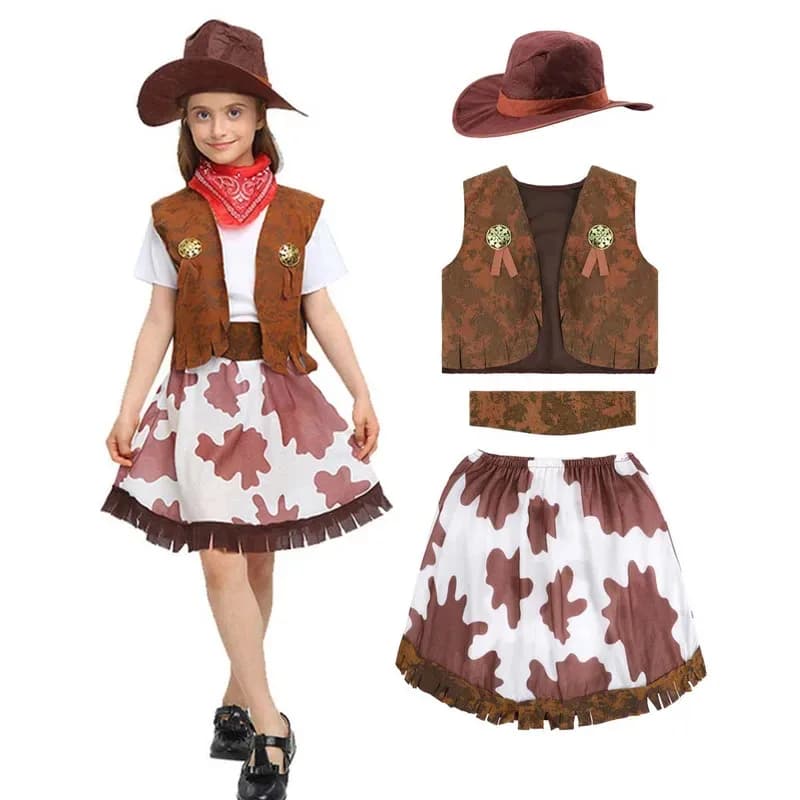 Costume da cowboy per ragazze per bambini Abiti per bambini Costumi da cowgirl occidentale Carnevale Purim Cosplay Evento di Halloween Party Dress Up