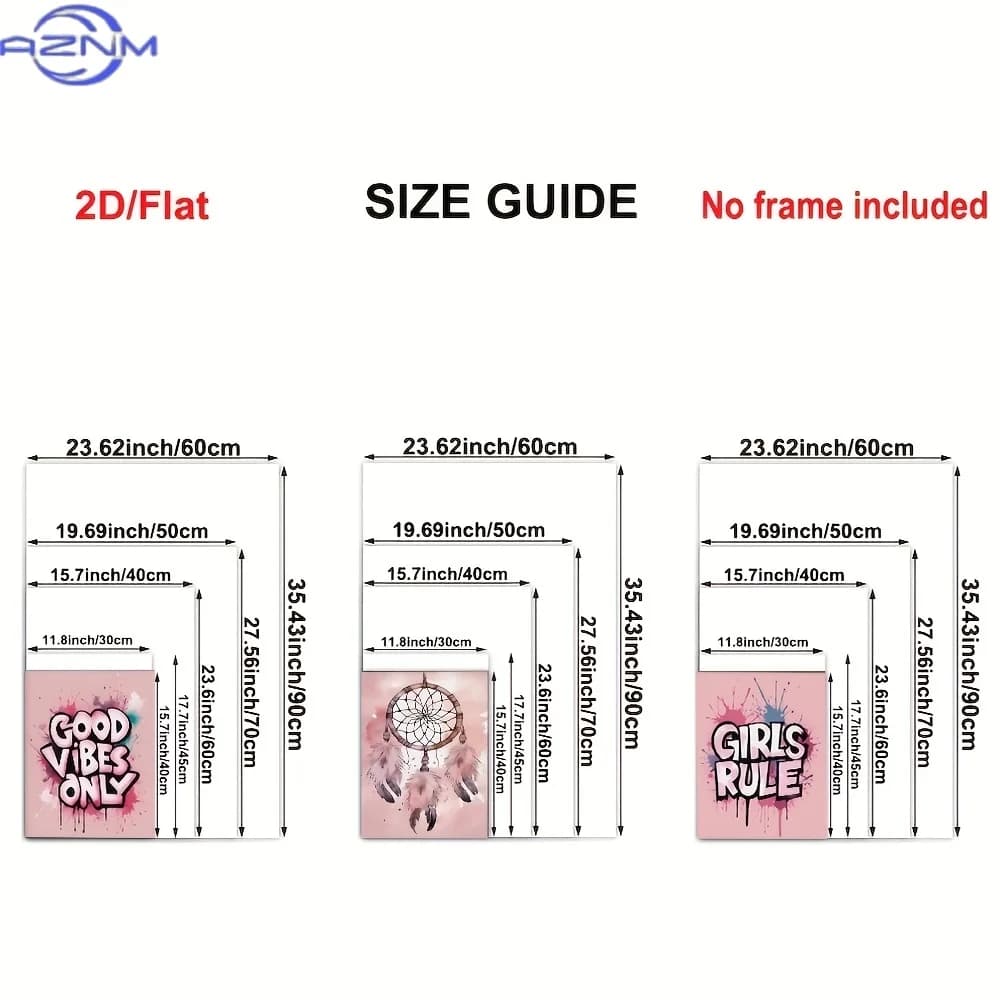 3pcs,2D frameless canvas paintings, three posters with different designs of a dream catcher and girls rule, digital art inspire