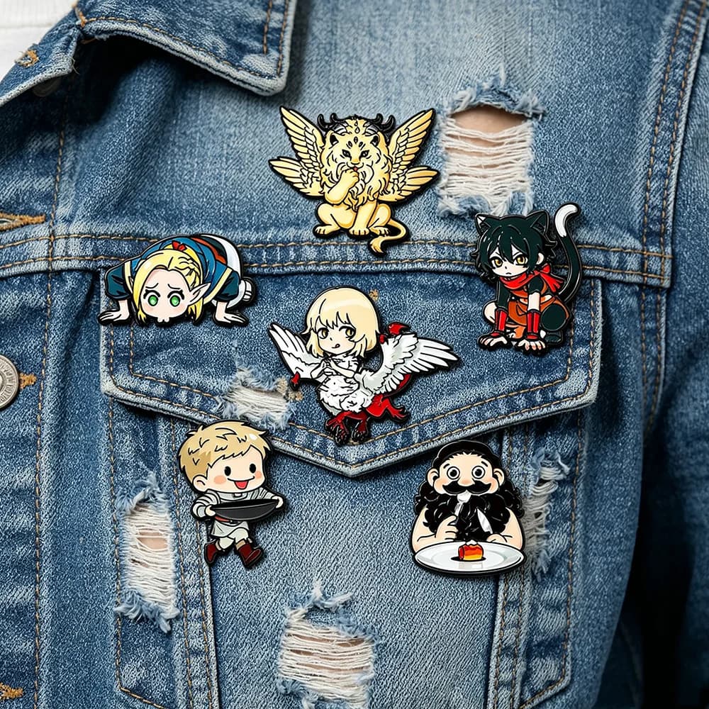 6 spille da borsa a tema anime giapponesi, ispirate a Delicious in Dungeon, per vestiti e accessori moda