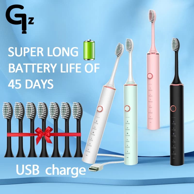 New 2022 N100 Sonic Electric Toothbrush Adult timer 6 Mode USB Charger Rechargeable Toothbrush Replacement heads set