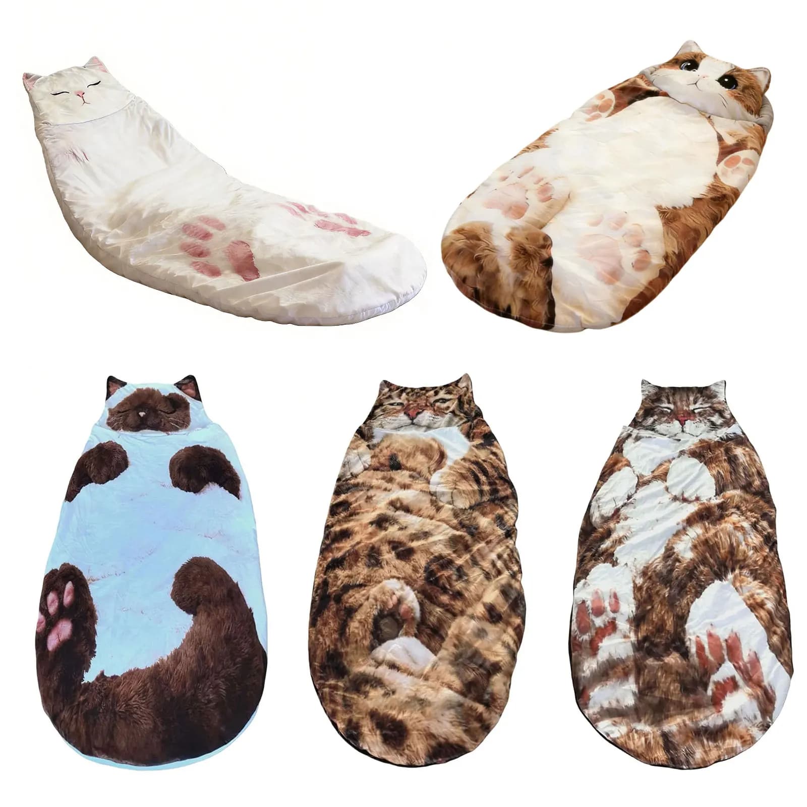 Sacco a Pelo a Forma di Gatto in Peluche 68.9x31.5 Pollici, Sacchi a Pelo da Campeggio per Adulti, per Campeggio, Pernottamenti e Relax a Casa