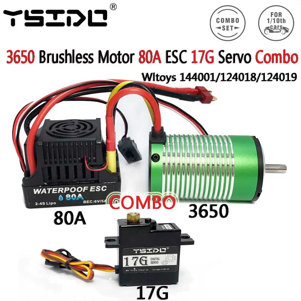 3650 Motore Brushless 80A ESC 17G Servo Combo Per Wltoys 144001 / 124018 / 124019 Parti di automobili fuoristrada RC Buggy 4WD RC 1/14 1/12