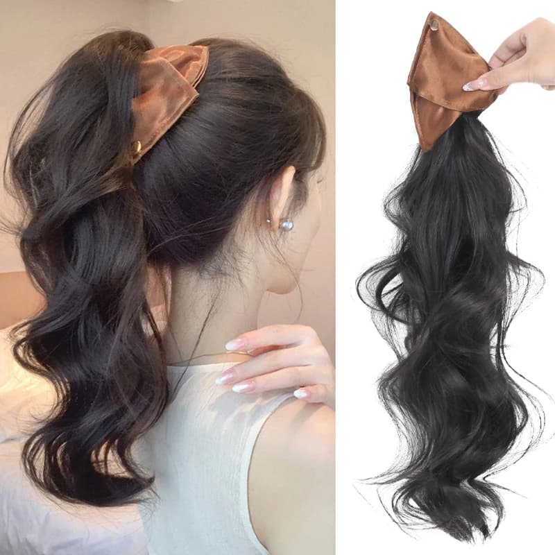 Synthetic extensions of corrugated hair tail 18 inch wig with corrugated claw Horsetail Woman wig with satin hair clip for everyday use
