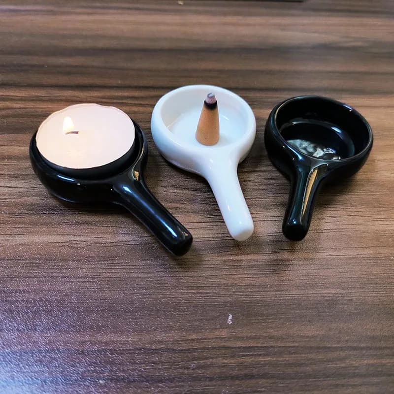 FY portacandele bruciatore di incenso a cono in ceramica nera con manico, portacandele bianco piccolo per accessorio scaldavivande