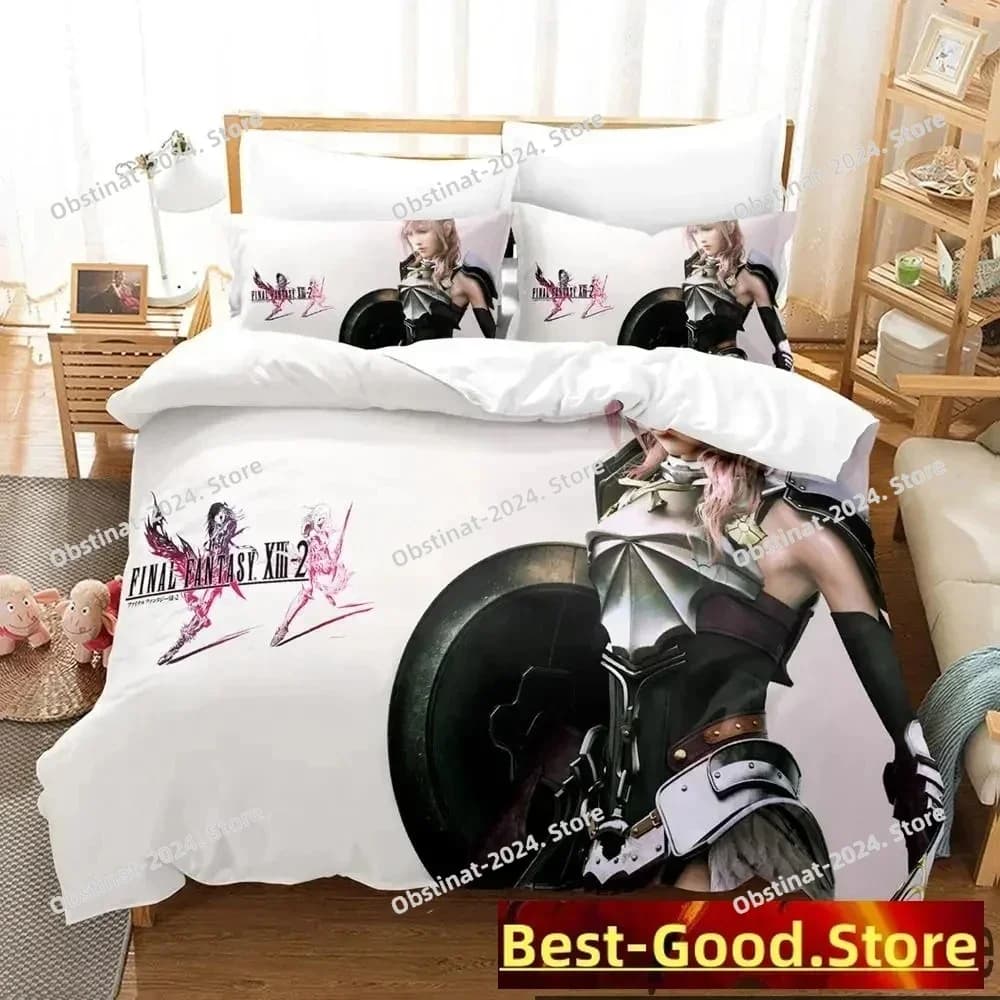 Top Anime Game FINAL FANTASY XIII-2 Set biancheria da letto Stampato singolo Piumino trapunta Copripiumino Federa 3 pezzi Bambini Taglia adulto