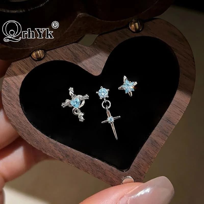 Orecchini a perno pendenti Y2K con cuore, ala, stella, croce e fiocco di neve in argento per donna, gioielli punk da festa