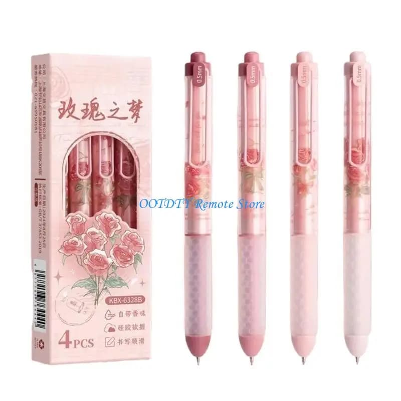 4Pcs Retractable Gel Pen 0.5MM Tip Quick Dry Smooth to Write School Office Supplies for Adult Student Writing Journaling