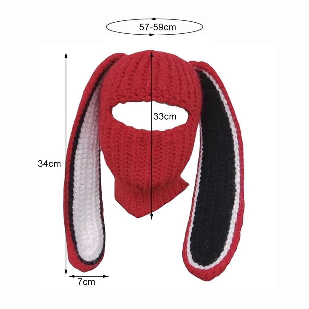 Halloween Knitted Balaclava Unisex Hat Masquerade Rabbit Cartoon Winter Warm Ear Protection Woolen Beanies Cap Handmade Bonnet