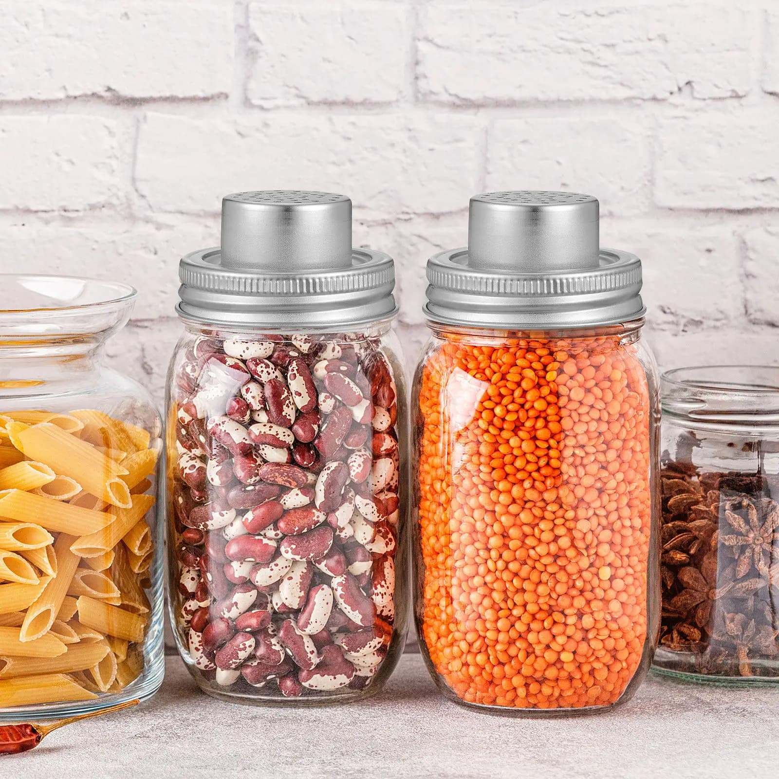 Set di 2 Coperchi Shaker per Barattoli Mason in Acciaio Inox, Coperchi per Cocktail, Dispenser per Pepe, Sale e Zucchero, Set di Accessori da Bar