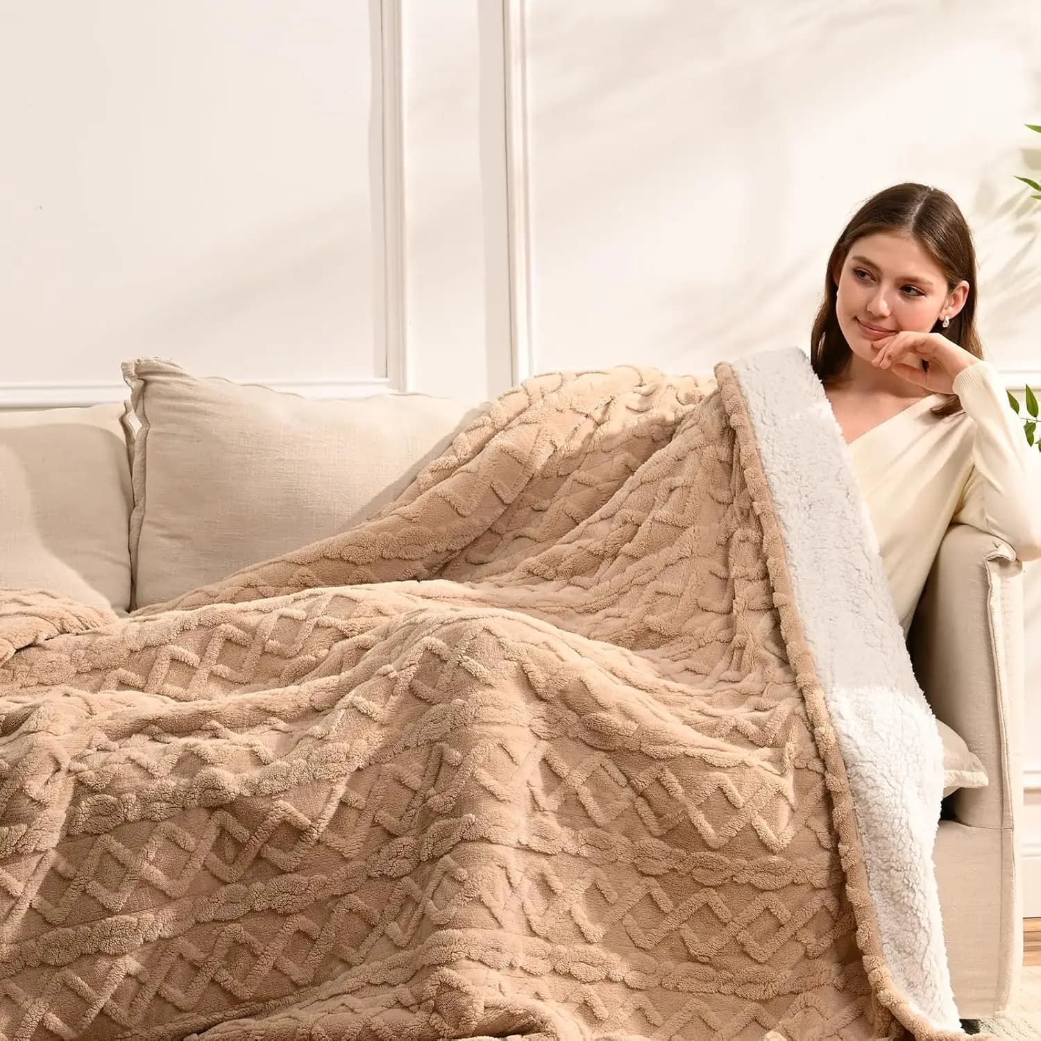 Coperta Elettrica Riscaldata Misura Singola 62x84 Pollici, 9 Livelli di Calore e Timer, Morbida in Pile Lavabile - Beige Regalo