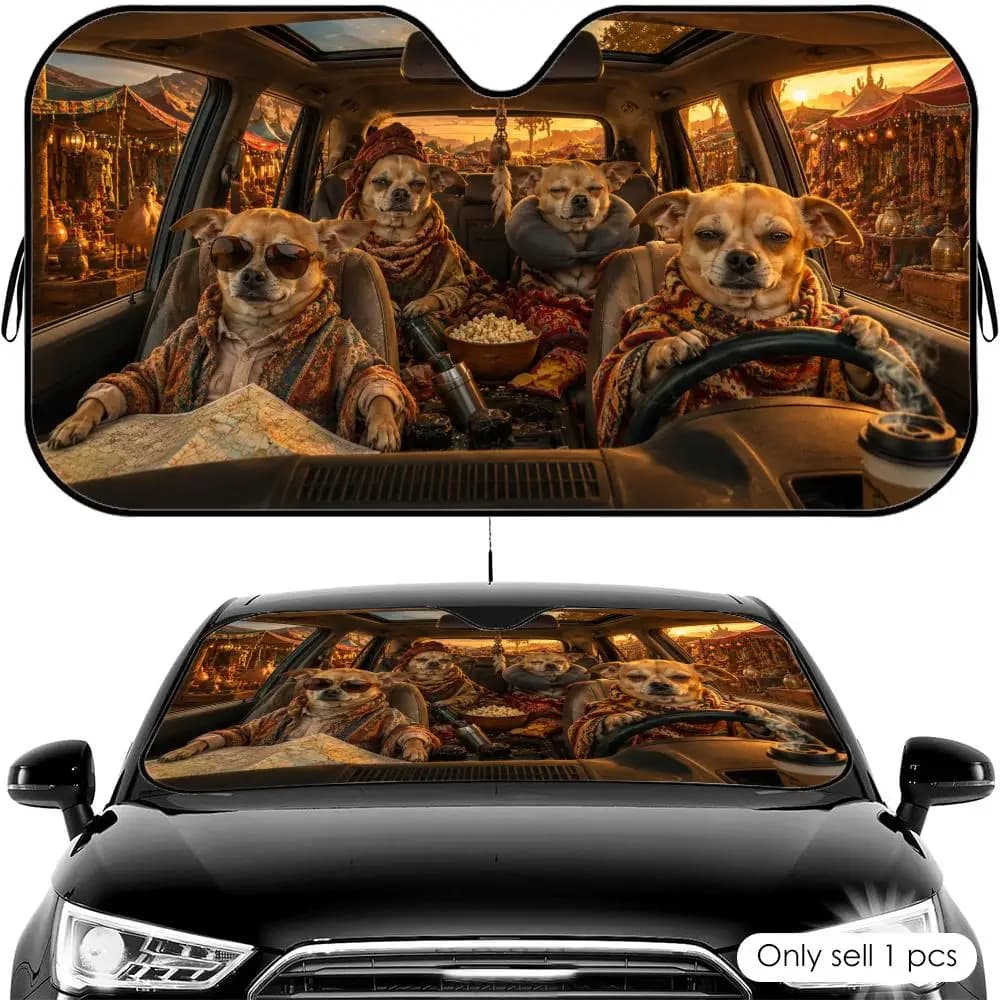 Funny Dog Driving Sun Visor Car Windshield Sun Shade UV Protection Heat Insulation Cover Universal Sun Protector