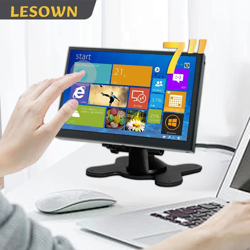 LESOWN 7 Inch LCD Touch Raspberry Pi 3 4 Screen Industrial Monitor 1024x600 IPS Travel Display Extended Screen for Laptop TV