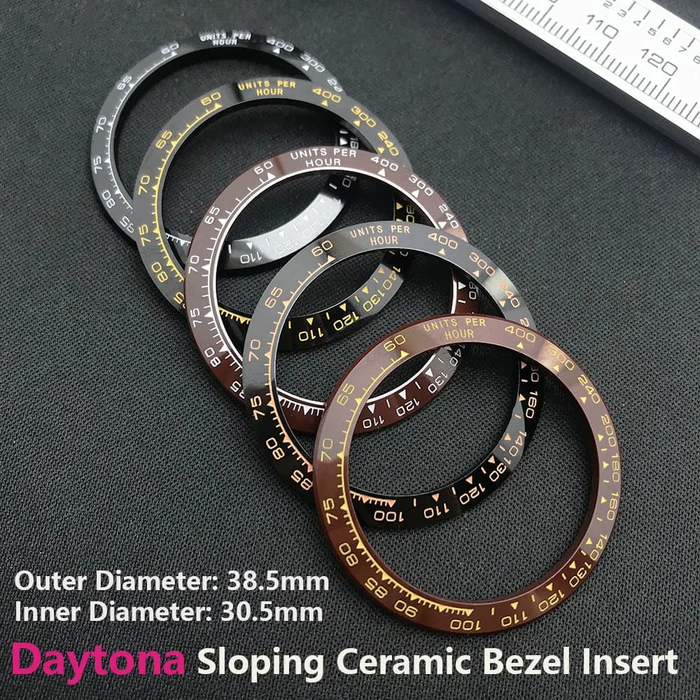 Inserto per lunetta in ceramica inclinata Daytona 38,5 * 30,5 mm per parti di orologi Daytona (non luminoso