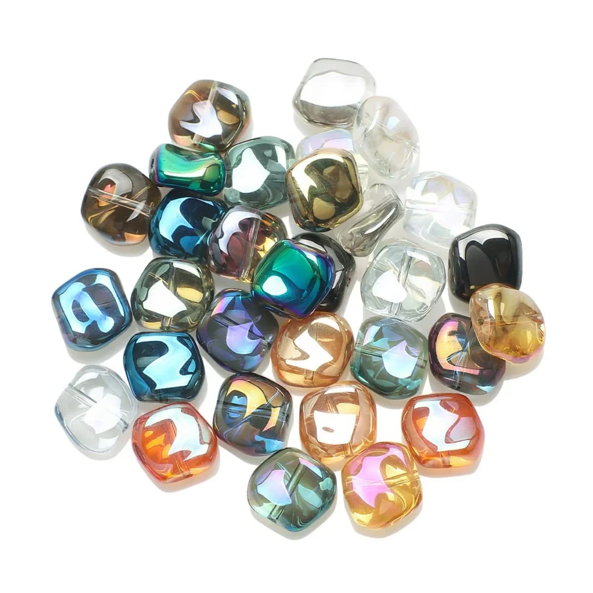 TX54 12mm 20 Pieces Glass Beads Irregular Lampwork Colored Plates for Creation of Fa-da-Te Jewelry, Bracelets and Earrings