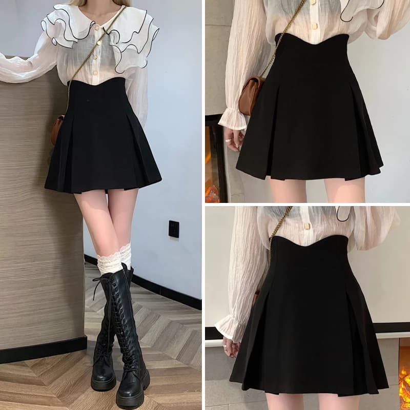 plus Size Women's Fishbone A-Line Skirt Spring New Style Slimming High Waist Short Skirt Pear Shape Body Cover Belly