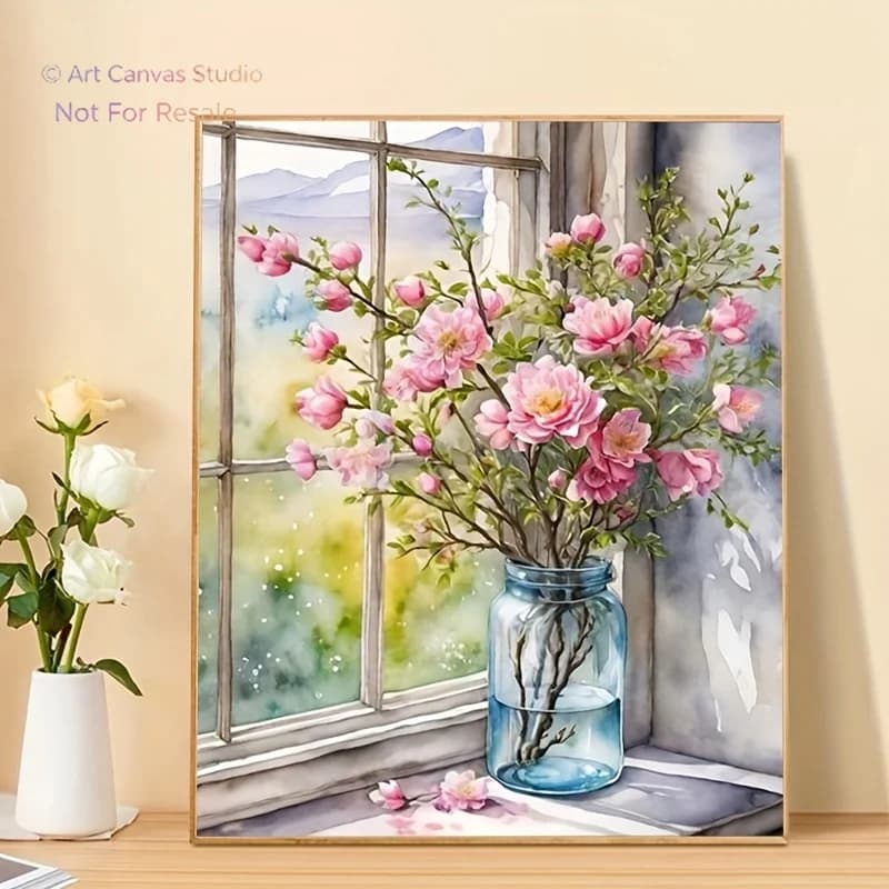 1pc Adult Beginner Number Canvas Painting Kit Art Gift, Paint by Numbers – with Acrylic Paints, Canvas, 3pcs Brushes & Instru
