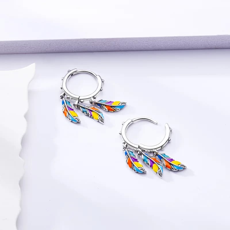 New 925 Sterling Silver Dream Catcher Colorful Feather Women Earrings Brilliant Wedding Engagement Star Earrings Jewelry Gift