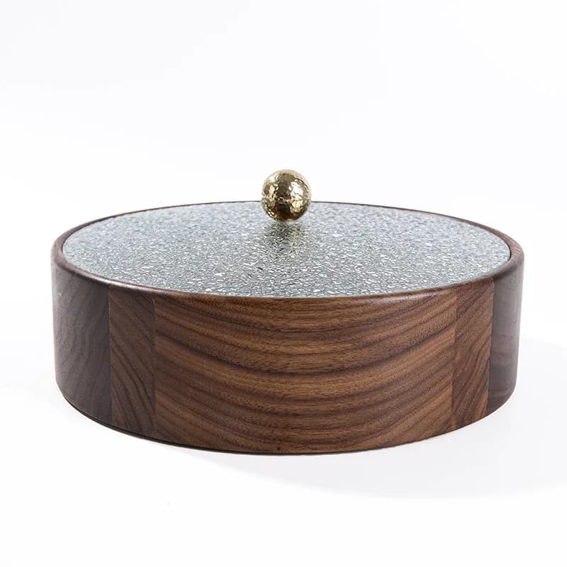 Scatola in Legno Massiccio per Frutta Secca con Coperchio, Piatto Quadrato o Rotondo per Frutta, Snack e Caramelle, Contenitore Impilabile Multistrato