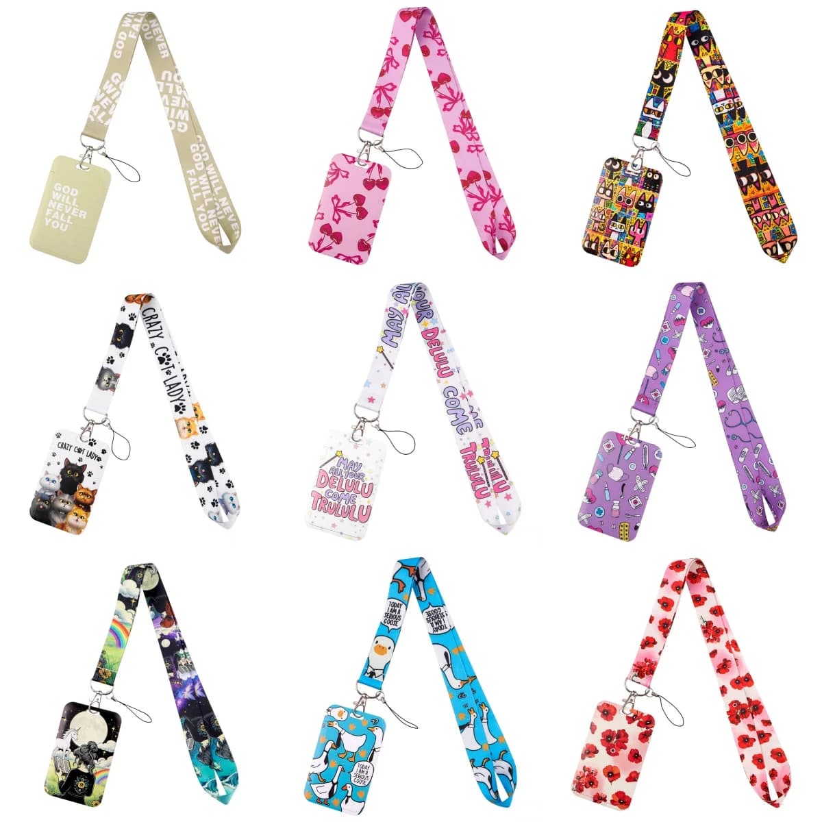 Laccetto da collo rosso con fiori e porta badge identificativo, cordino medicale per chiavi e telefono, laccetto con gatto cartone animato per donna, uomo, studente, idea regalo