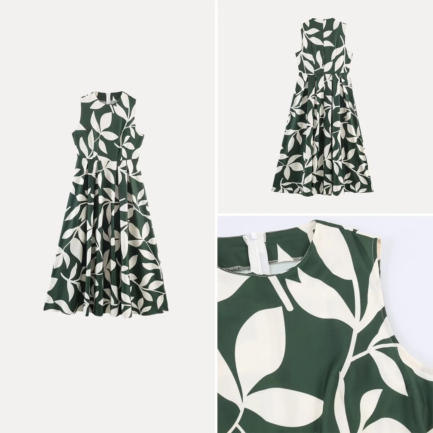 Casual Slim Fit Summer Dress Women's round Neck Sleeveless Printed Long Skirt City Commuting High Waist A-Line Skirt ZADATA