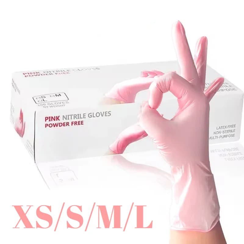 10/60/100PCS Disposable Pink Nitrile Gloves Housework Nitrile Gloves for Cooking Dishwashing Hairdressing Hair Washing Tool