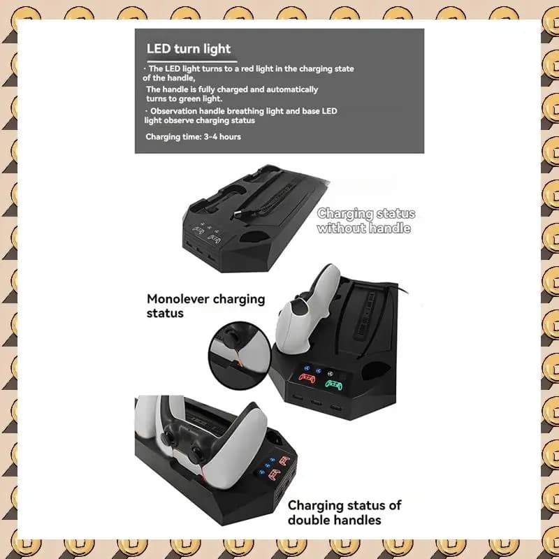 A003 Supporto per giochi Stazione di ricarica per console di raffreddamento Design a doppia funzione Controller in linea per accessori Ps5 A