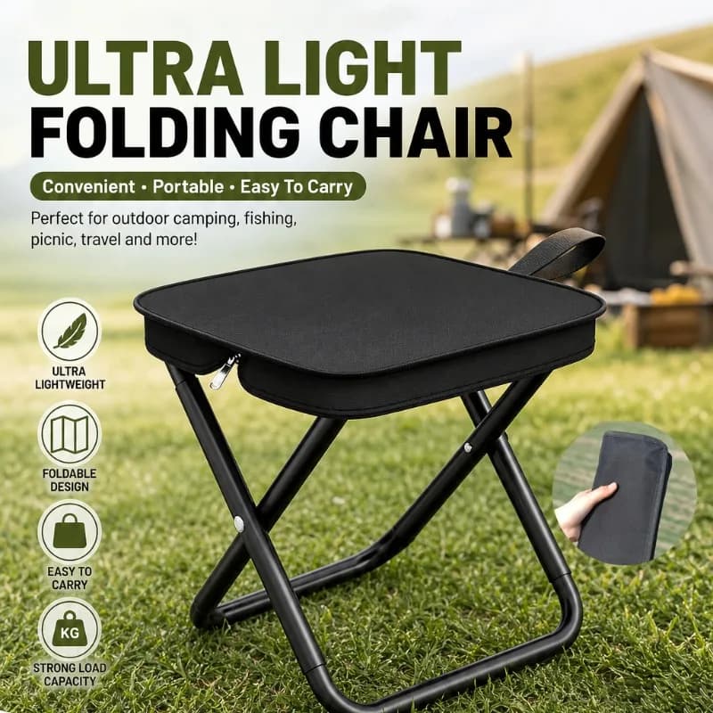 Ultralight Folding Chair Portable Camping Stool Compact Outdoor Seat Heavy Duty for Fishing Hiking Picnic Travel Collapsible
