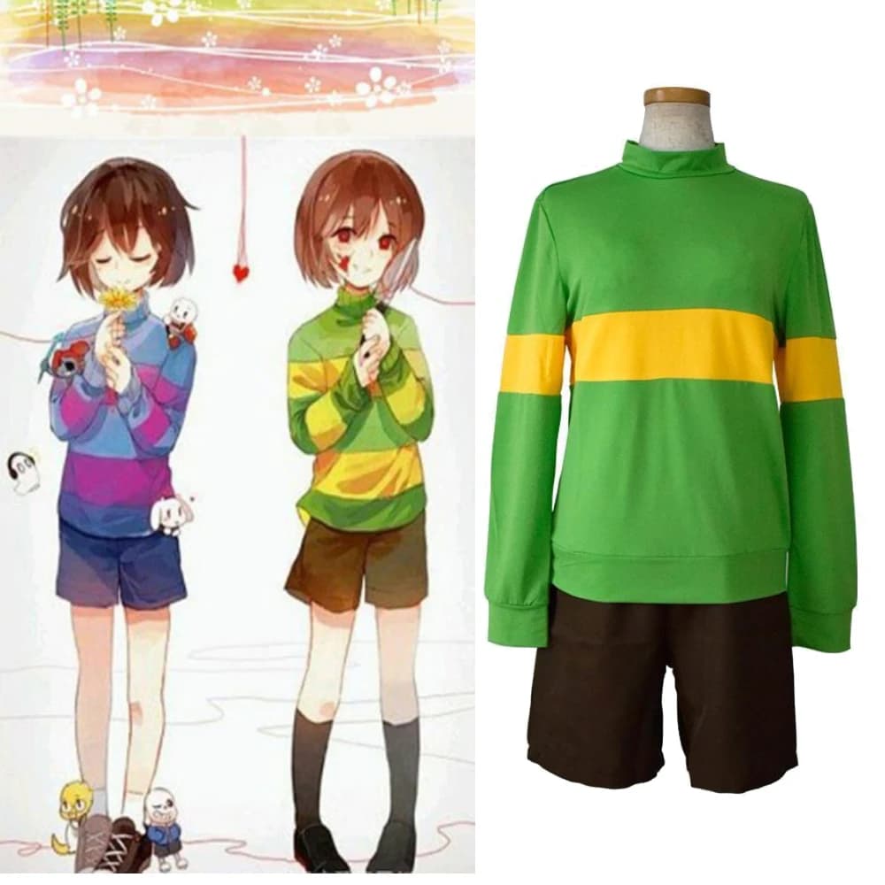 Costume Cosplay Anime Undertale Frisk Chara, Felpe Andertail a Maniche Lunghe, Abbigliamento con Pantaloncini, Costume per Performance e Uso Quotidiano