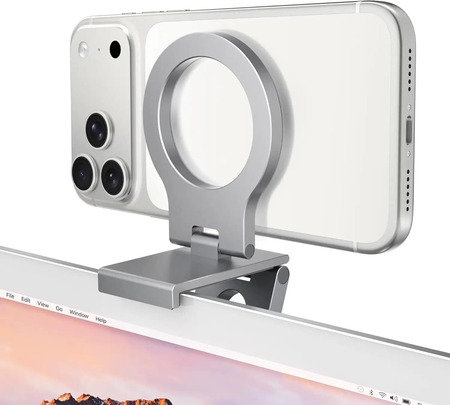 Magnetic Support for Monitor for iPhone Webcam, Screen Support for iPhone MagSafe, Mac, TV, Laptop
