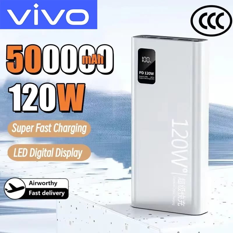 VIVO Powerbank da 500000 mAh, ricarica super veloce da 120 W, display digitale a LED, batteria esterna portatile per iPhone Samsung
