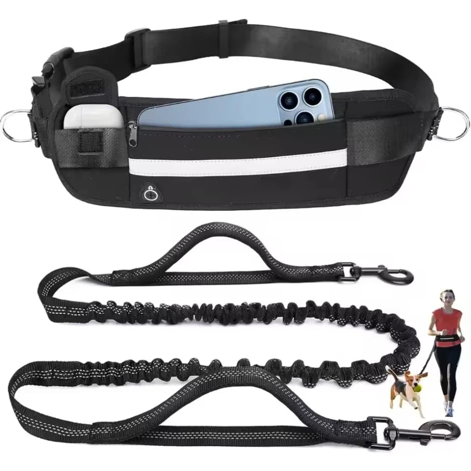 2in1 Hand Free Dog Leash Retractable Bungee Leash with Dual Padded Handle Waist Belt for Dog Running Walking Jogging Training
