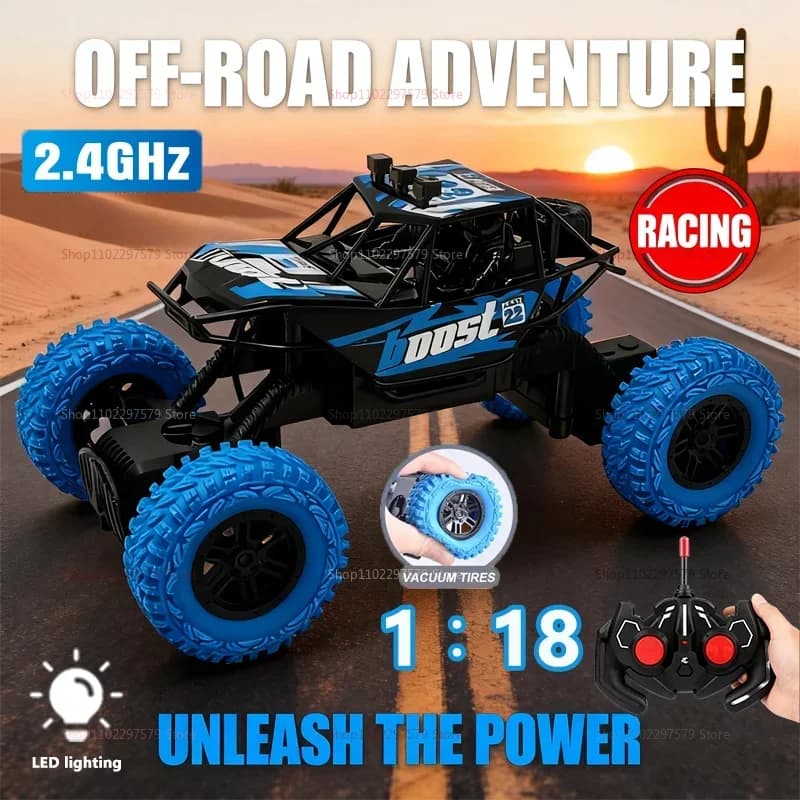 Auto da corsa RC per bambini, fuoristrada, telecomandata, con luci LED colorate, pneumatici in gomma, regalo per ragazzi, giocattolo per attività all'aperto