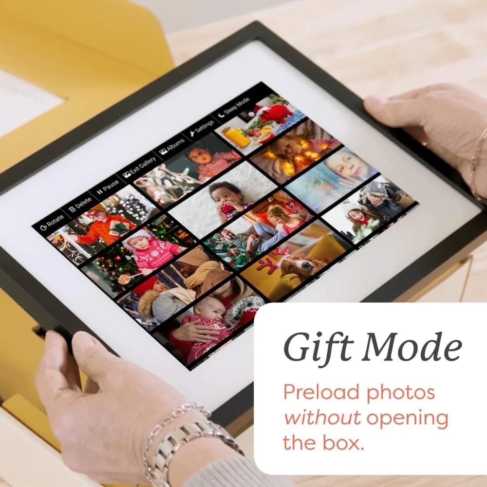 Cornice digitale WiFi da 15 pollici con display touchscreen, trasferimento wireless di foto dal telefono, regalo personalizzabile per la famiglia