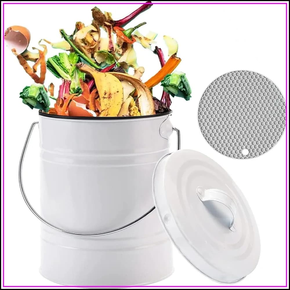 1 Gallon Compost Bin for Kitchen Counter, Sealed Metal Indoor Food Waste Container with Lid