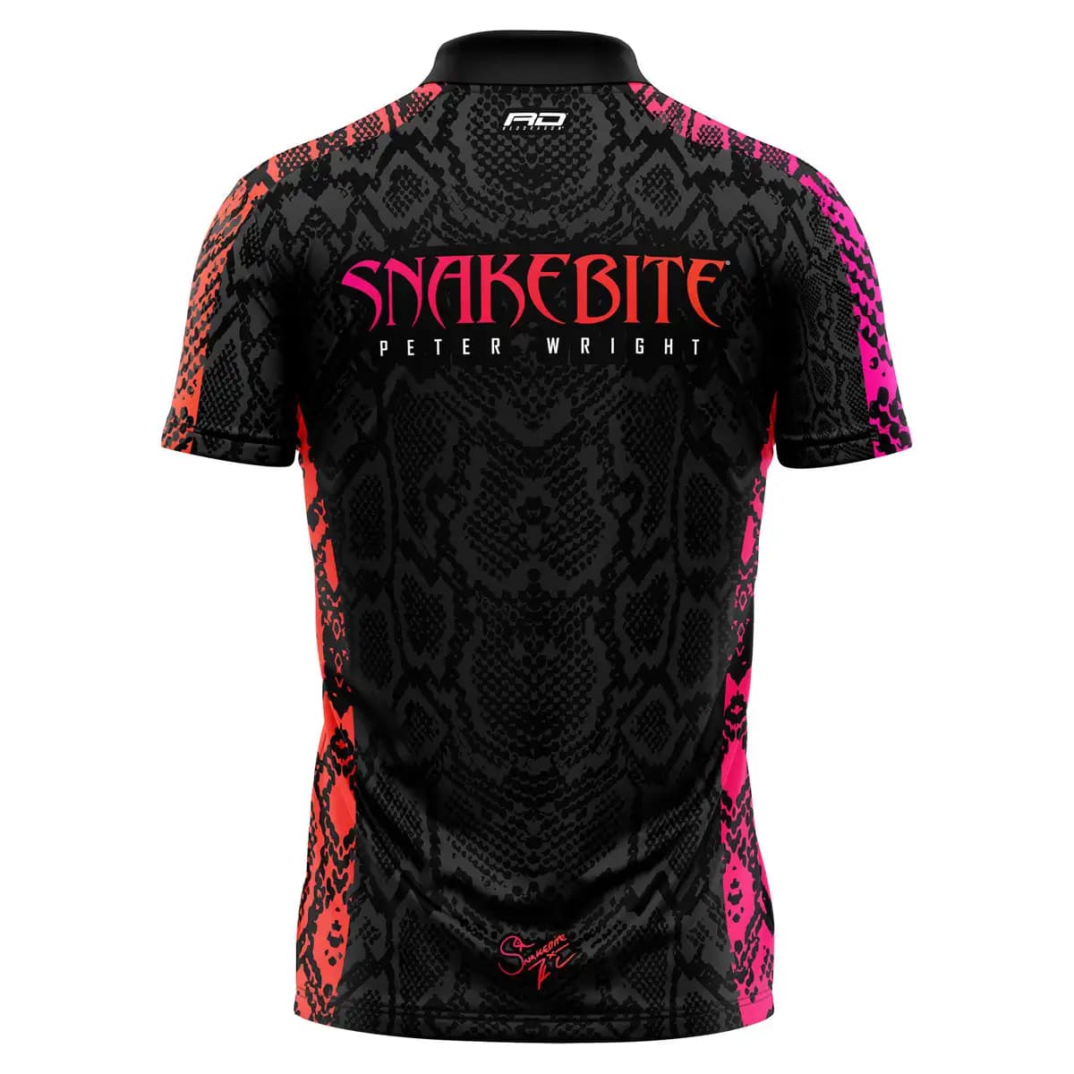Maglia da Freccette Peter Wright Snakebite 2025 Red Dragon, Motivo Pelle di Serpente Rosso Rosa, Abbigliamento Sportivo ad Asciugatura Rapida