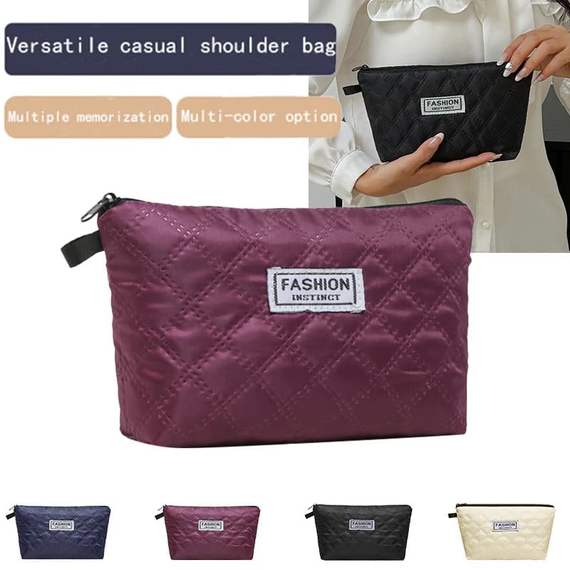Elegant Zipper Quilted Cosmetic Pouch Fashion Portable Nylon Makeup Storage Bag for Women Daily & Travel Application